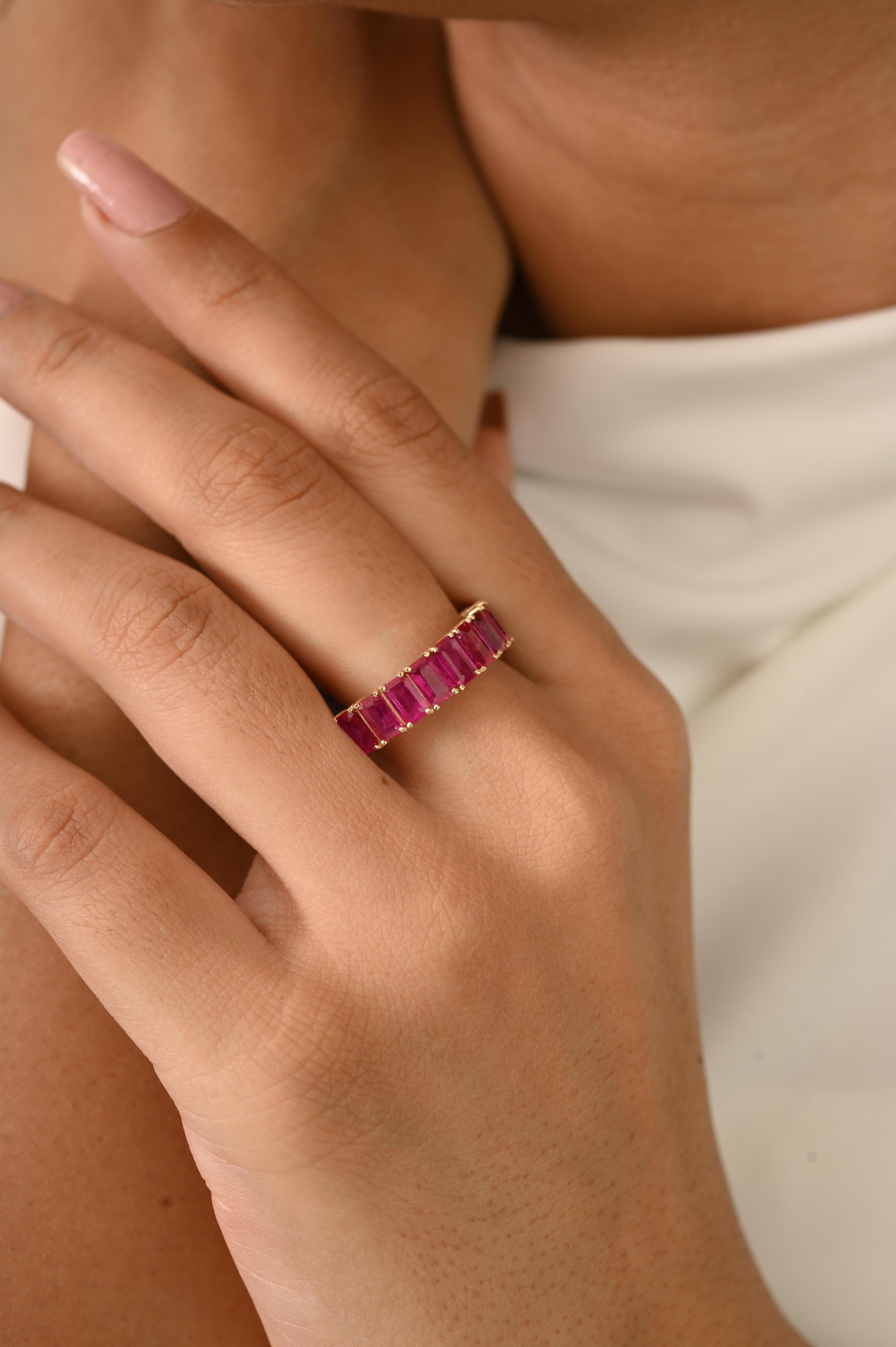For Sale:  14k Yellow Gold 2.70 CTW Emerald-Cut Ruby Half Eternity Band Ring Fine Jewelry 3