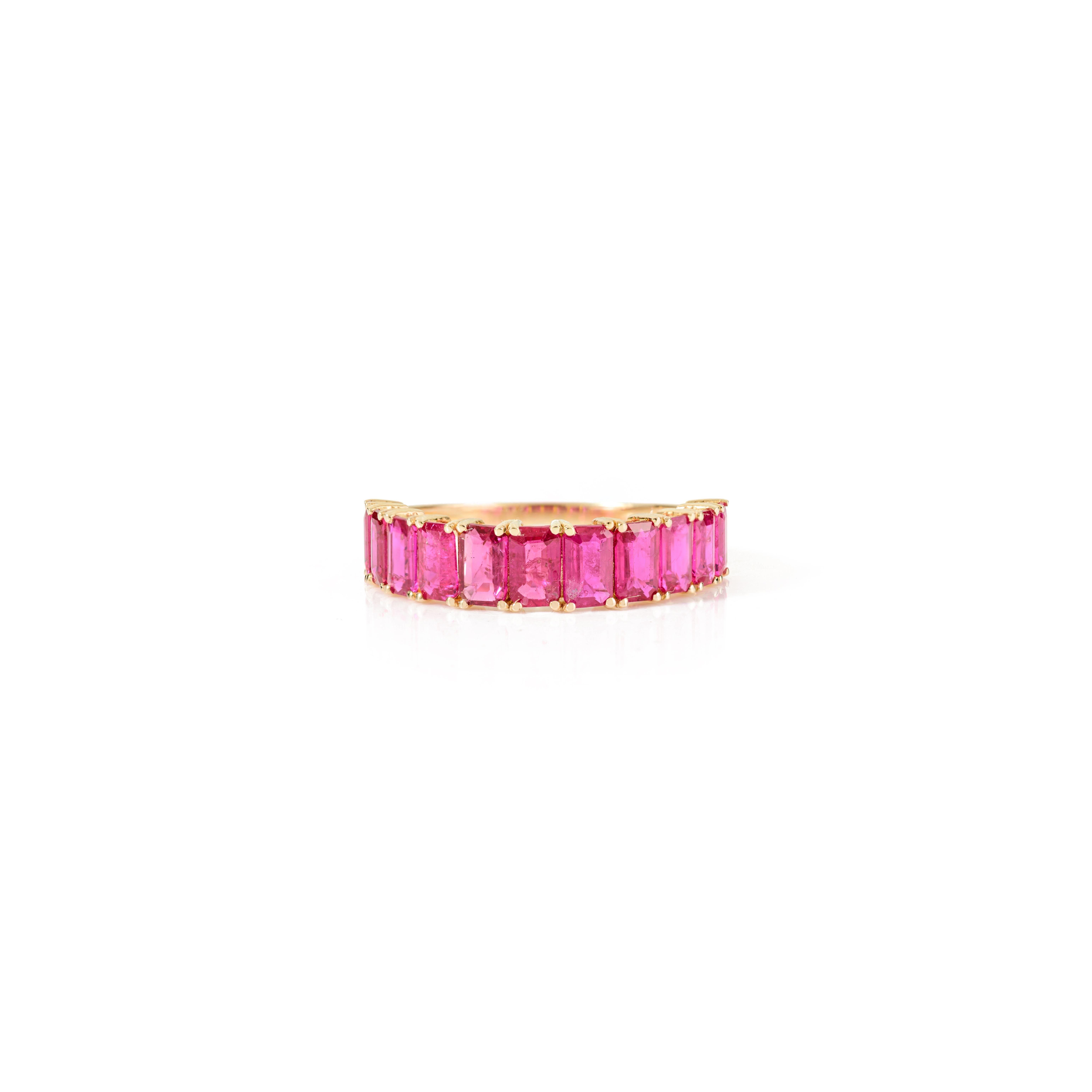 For Sale:  14k Yellow Gold 2.70 CTW Emerald-Cut Ruby Half Eternity Band Ring Fine Jewelry 8
