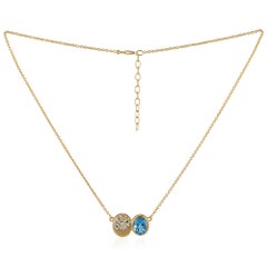 14K Yellow Gold 2.72 Ct Blue Topaz & Diamond Dual Disc Oval Pendant for Gift