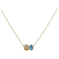 14K Yellow Gold 2.72 Ct Blue Topaz & Diamond Dual Disc Oval Pendant for Gift