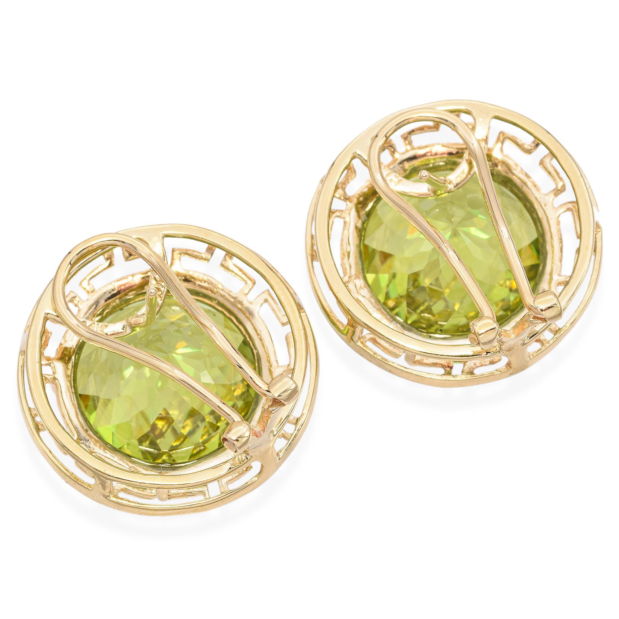 Women's 14K Yellow Gold 27.24 TCW Peridot Omega Back Stud Earrings