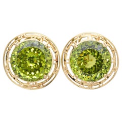 14K Yellow Gold 27.24 TCW Peridot Omega Back Stud Earrings