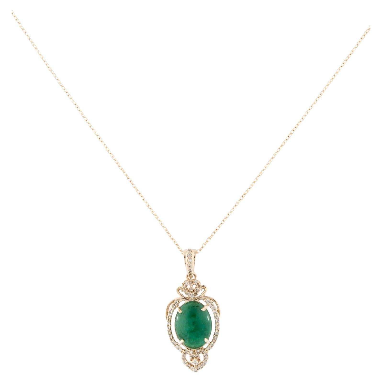 14K Yellow Gold 2.72ct Emerald & Diamond Pendant Necklace