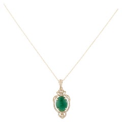 Collana con ciondolo in oro giallo 14K con smeraldo e diamanti da 2,72 carati