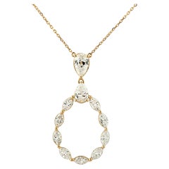14K Yellow Gold 2.74 Ct Pear and Marquise Diamond Open Teardrop Pendant Necklace