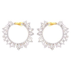 Boucles d'oreilles créoles festonnées en or jaune 14 carats, ornées d'un diamant naturel rond de 2,75 carats