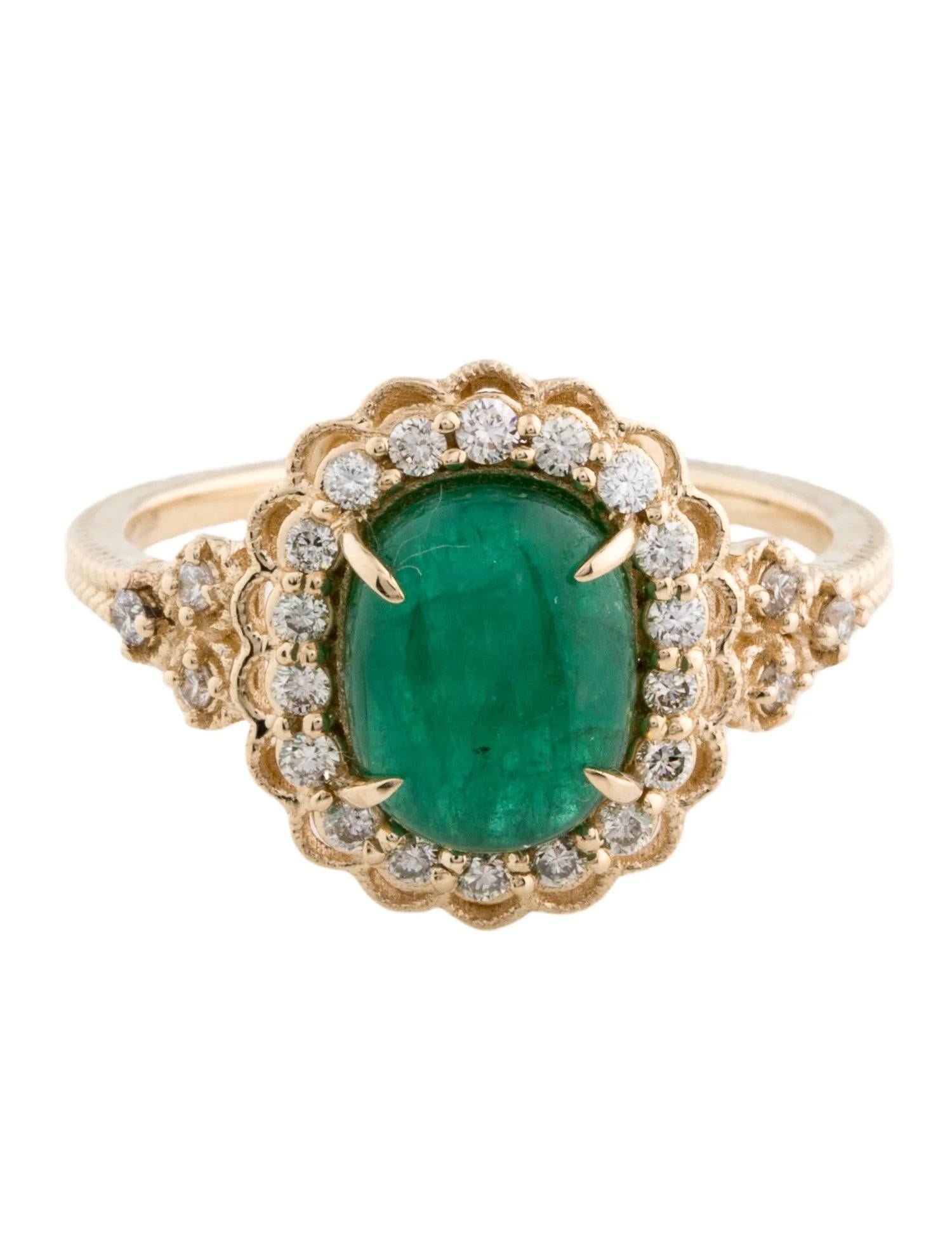 Artist 14K Yellow Gold 2.75ct Oval Cabochon Emerald and Diamond Cocktail Ring, Size 7 For Sale
