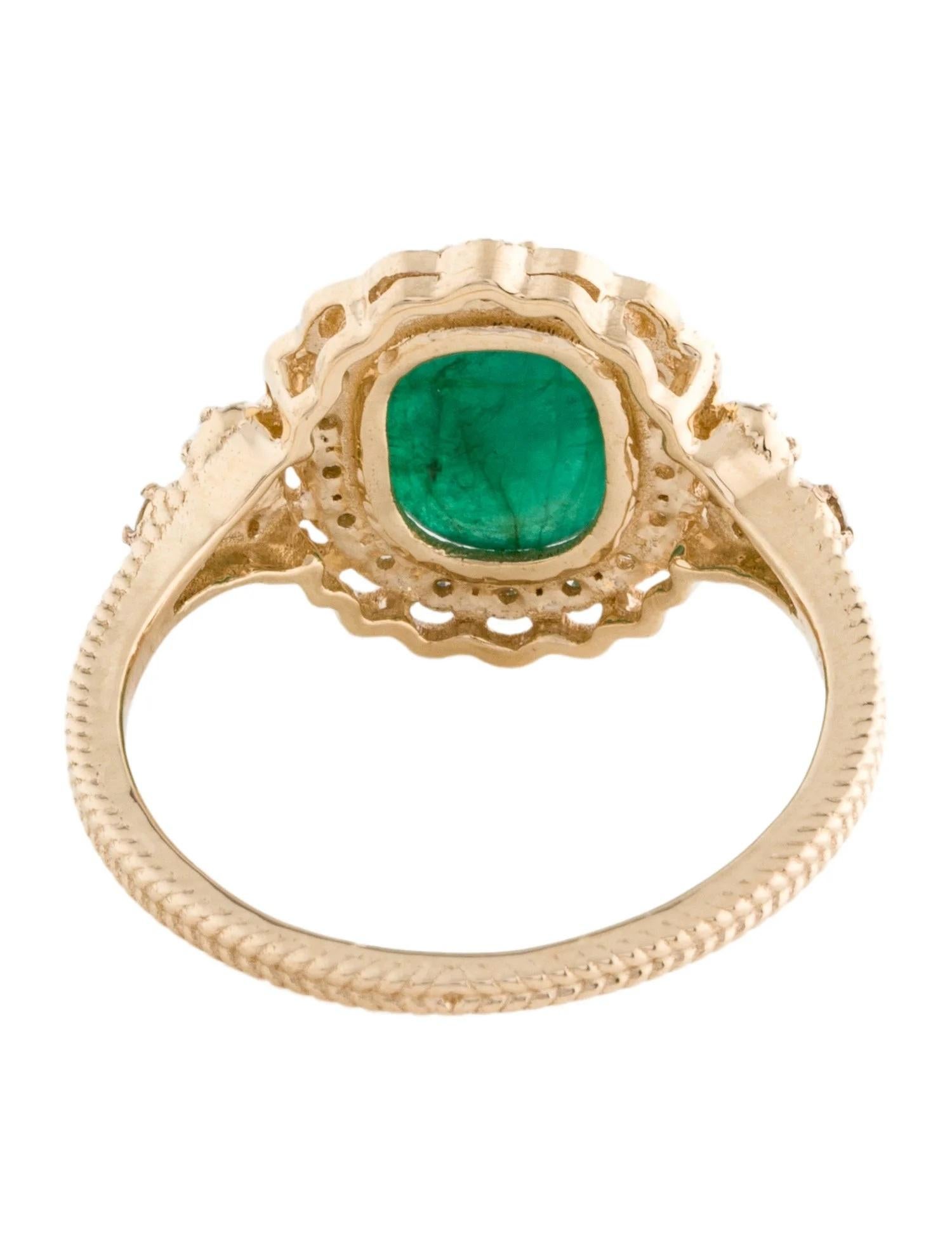 Emerald Cut 14K Yellow Gold 2.75ct Oval Cabochon Emerald and Diamond Cocktail Ring, Size 7 For Sale