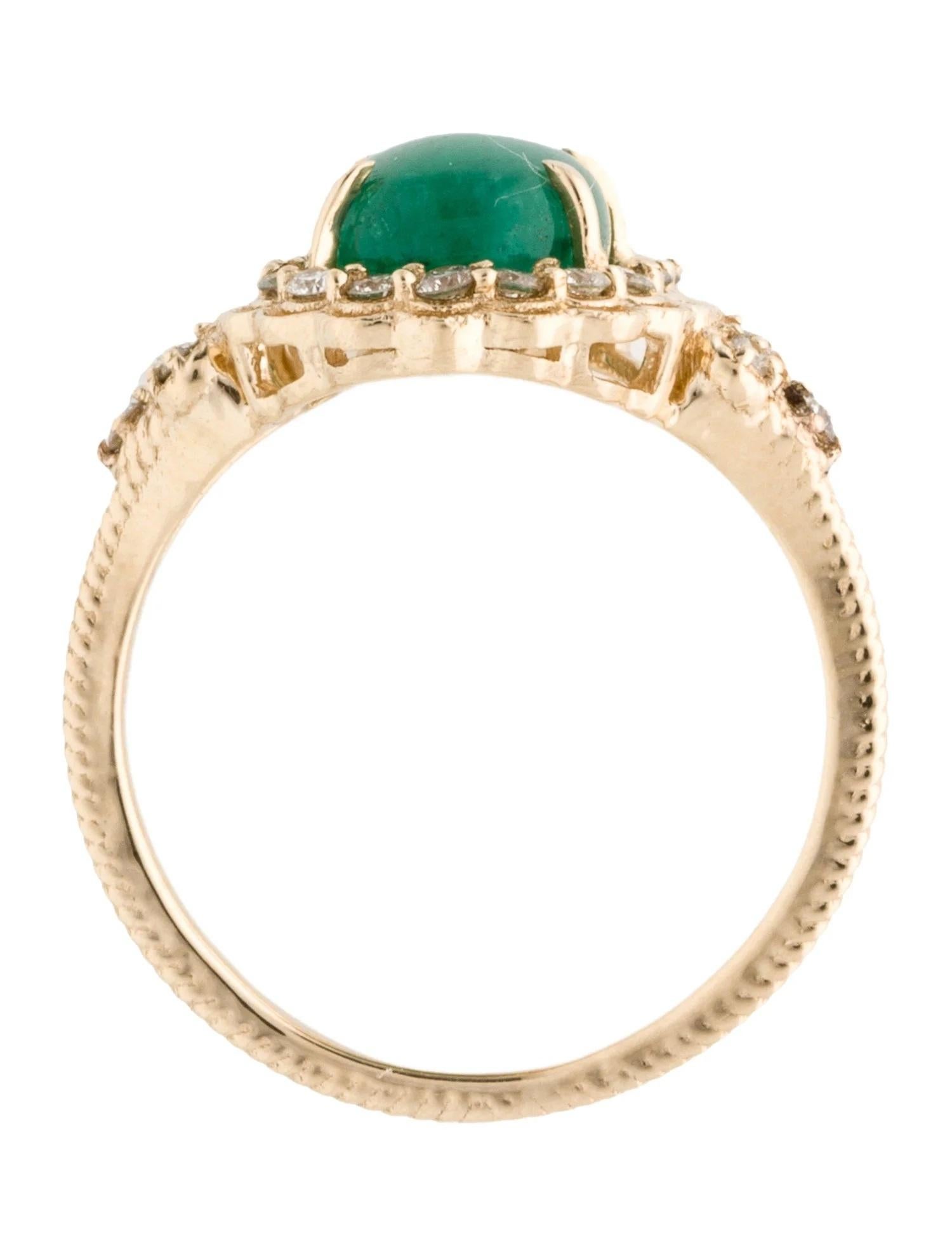 14K Yellow Gold 2.75ct Oval Cabochon Emerald and Diamond Cocktail Ring, Size 7 In New Condition For Sale In Holtsville, NY