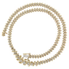 14K Yellow Gold 2.75ctw Round Brilliant Diamond S Link Tennis Chain Necklace
