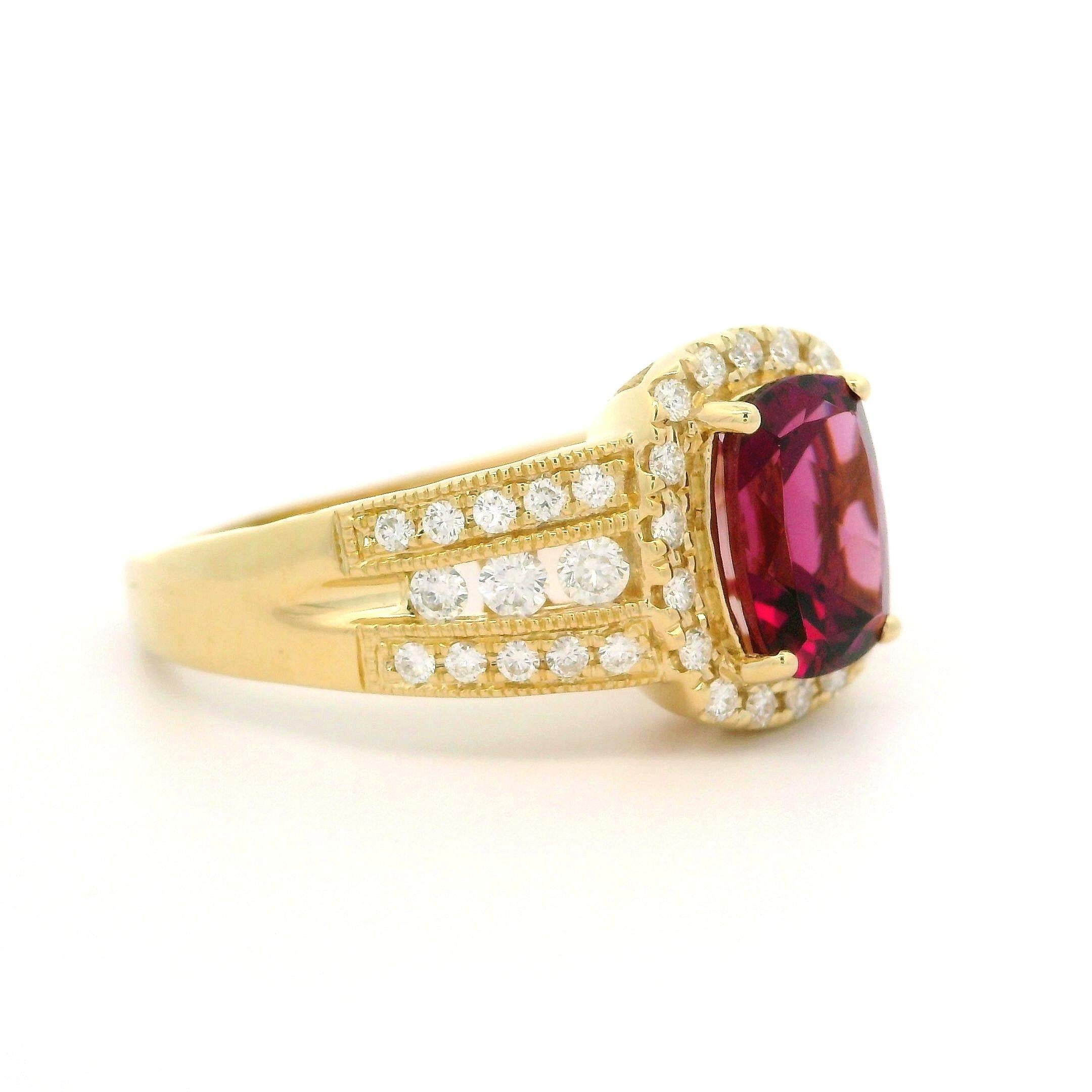 14k Yellow Gold 2.75ctw Tourmaline w/ Diamond Halo Statement Cocktail Ring For Sale 5