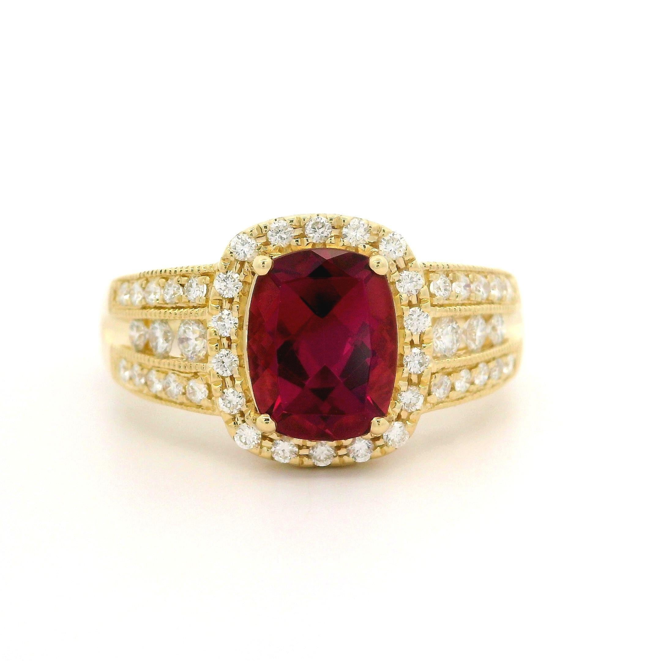 14k Yellow Gold 2.75ctw Tourmaline w/ Diamond Halo Statement Cocktail Ring For Sale 4