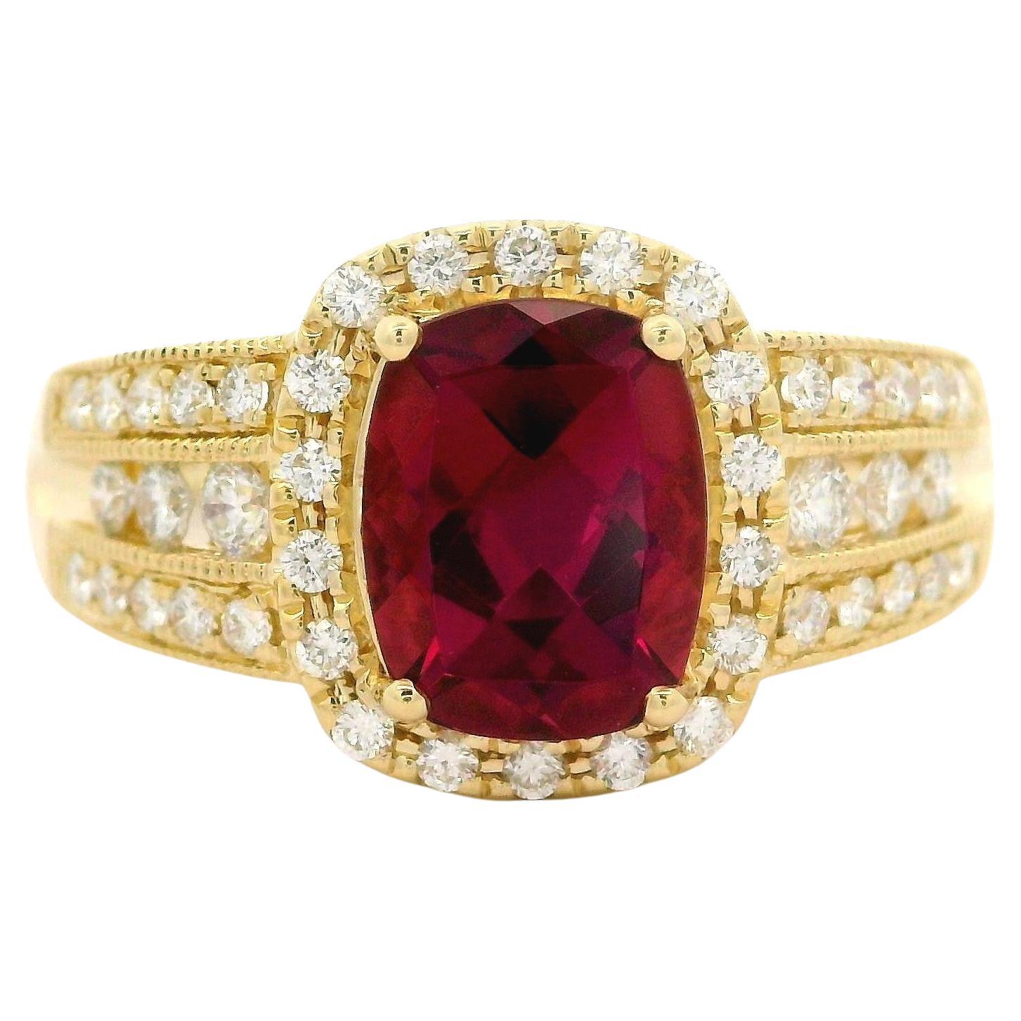 14k Yellow Gold 2.75ctw Tourmaline w/ Diamond Halo Statement Cocktail Ring
