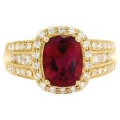 14k Yellow Gold 2.75ctw Tourmaline w/ Diamond Halo Statement Cocktail Ring