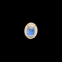 14K Yellow Gold 2.77 carat tw Blue Flash Moonstone and Diamond Halo Stud Earring
