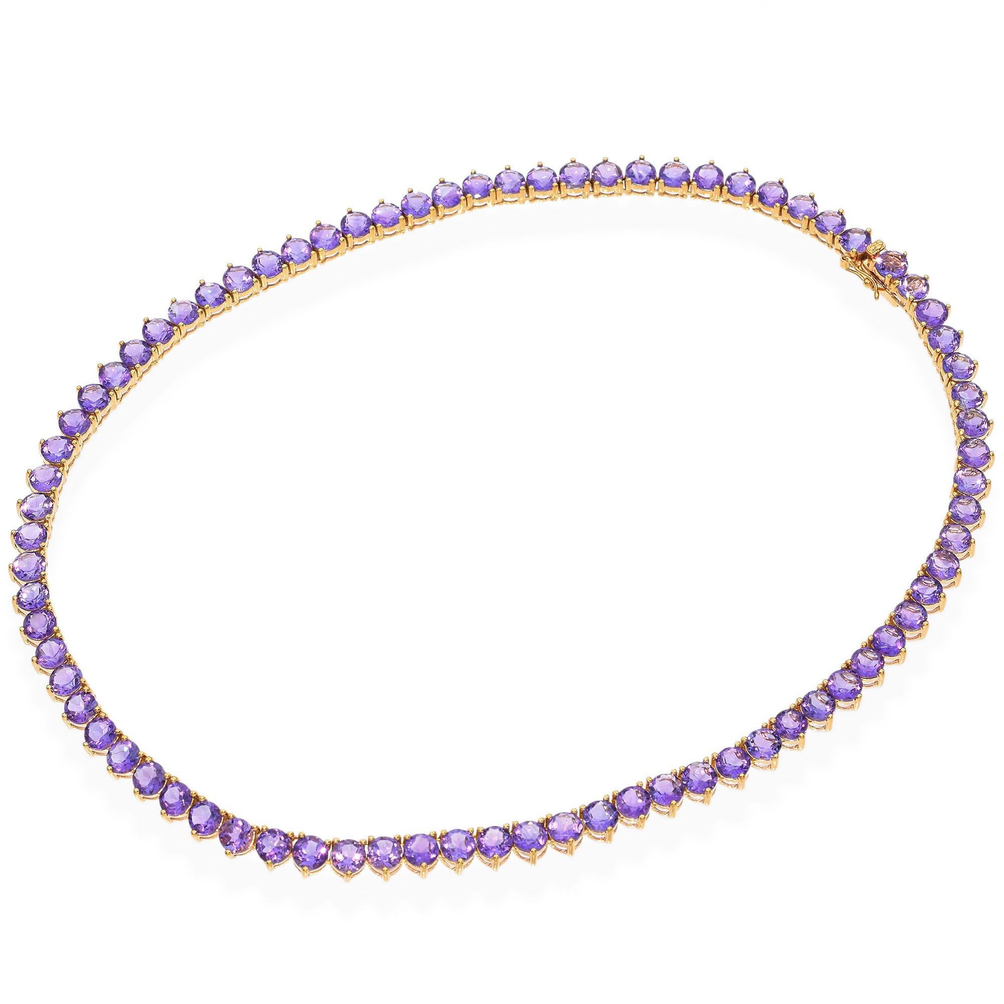 14K Gelbgold 27,8 TCW Amethyst-Tennis-Halskette (Rundschliff)