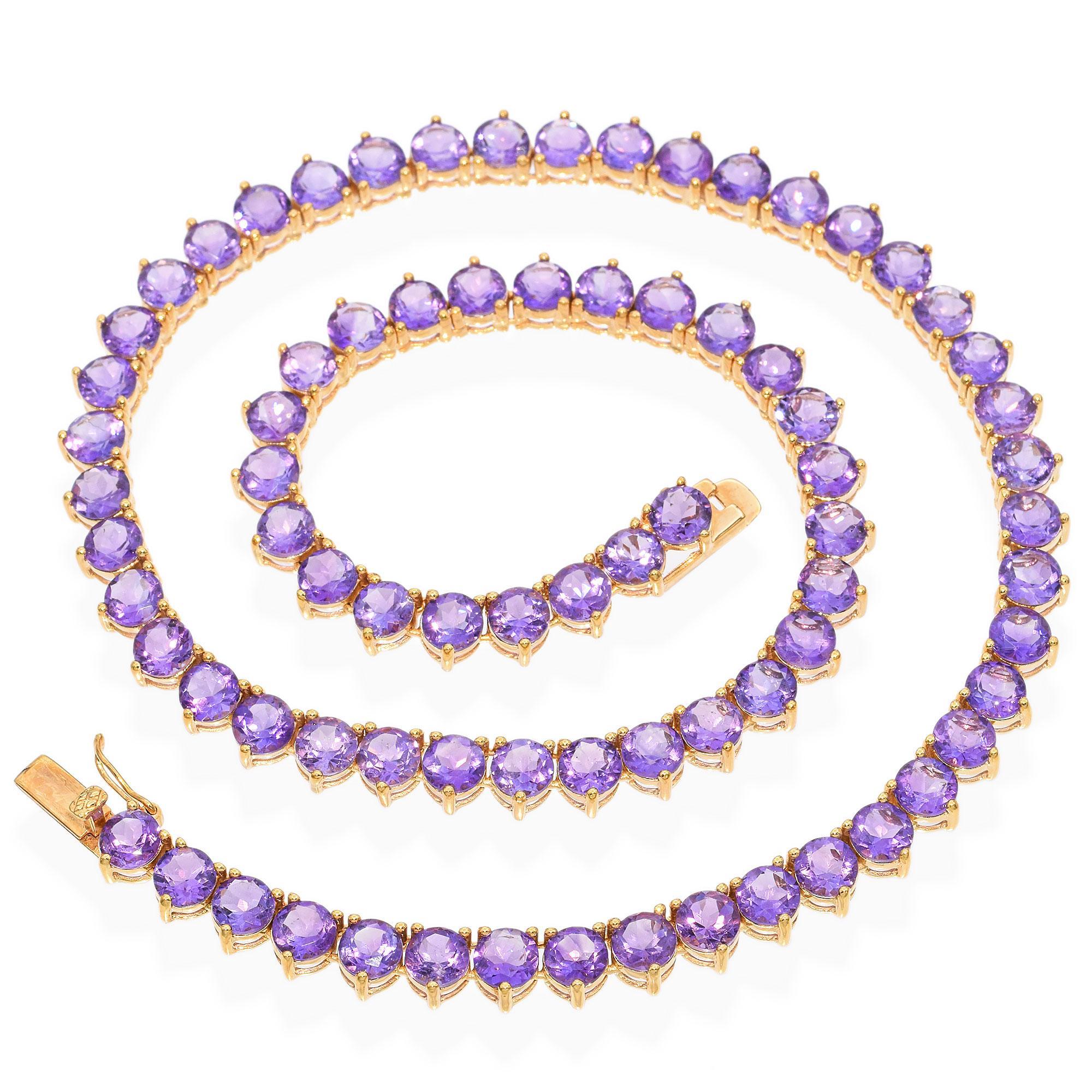 14K Gelbgold 27,8 TCW Amethyst-Tennis-Halskette im Zustand „Gut“ in New York, NY