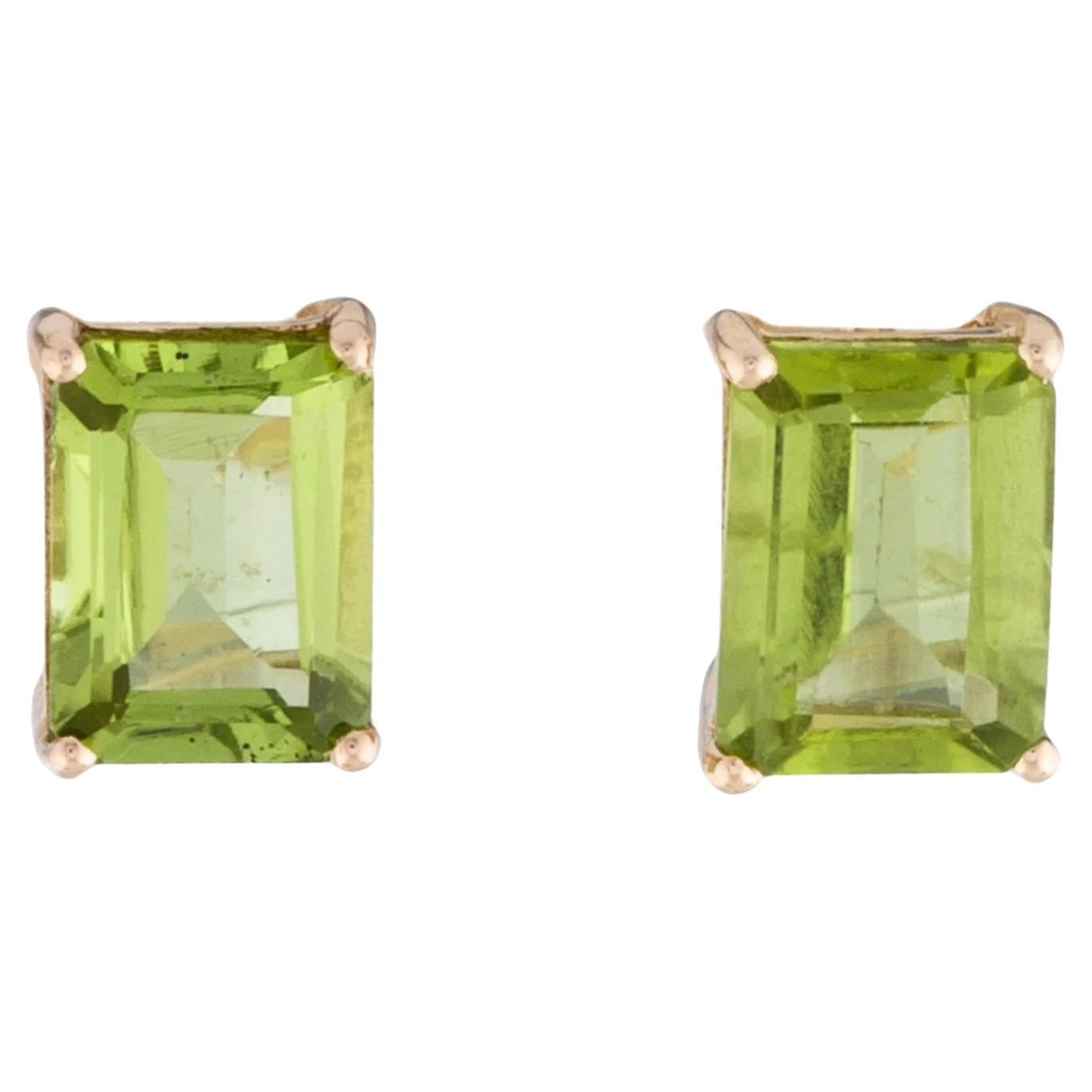 14K Yellow Gold 2.79ct Emerald Cut Peridot Stud Earrings, Emerald Cut Peridot