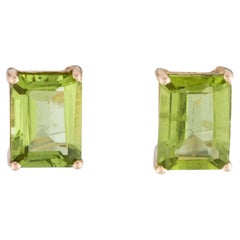 14K Yellow Gold 2.79ct Emerald Cut Peridot Stud Earrings, Emerald Cut Peridot