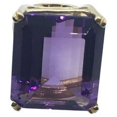 14k Yellow Gold 28 Carat Rectangular Faceted Amethyst Lady's Ring