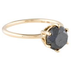 14K Yellow Gold 2.80ct Black Diamond Solitaire Cocktail Ring, Size 7 