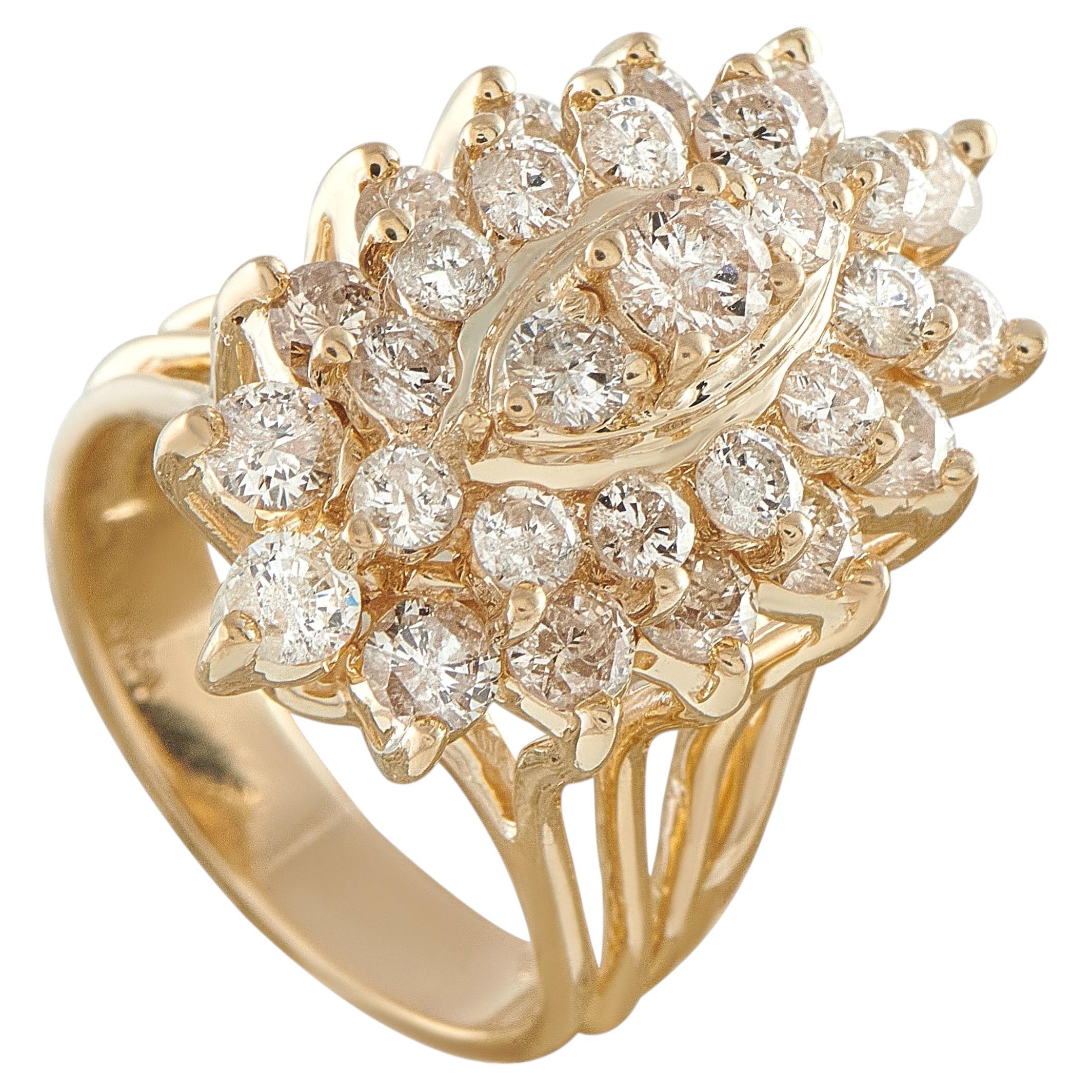 14K Yellow Gold 2.80ct Diamond Cluster Cocktail Ring MF18-070726
