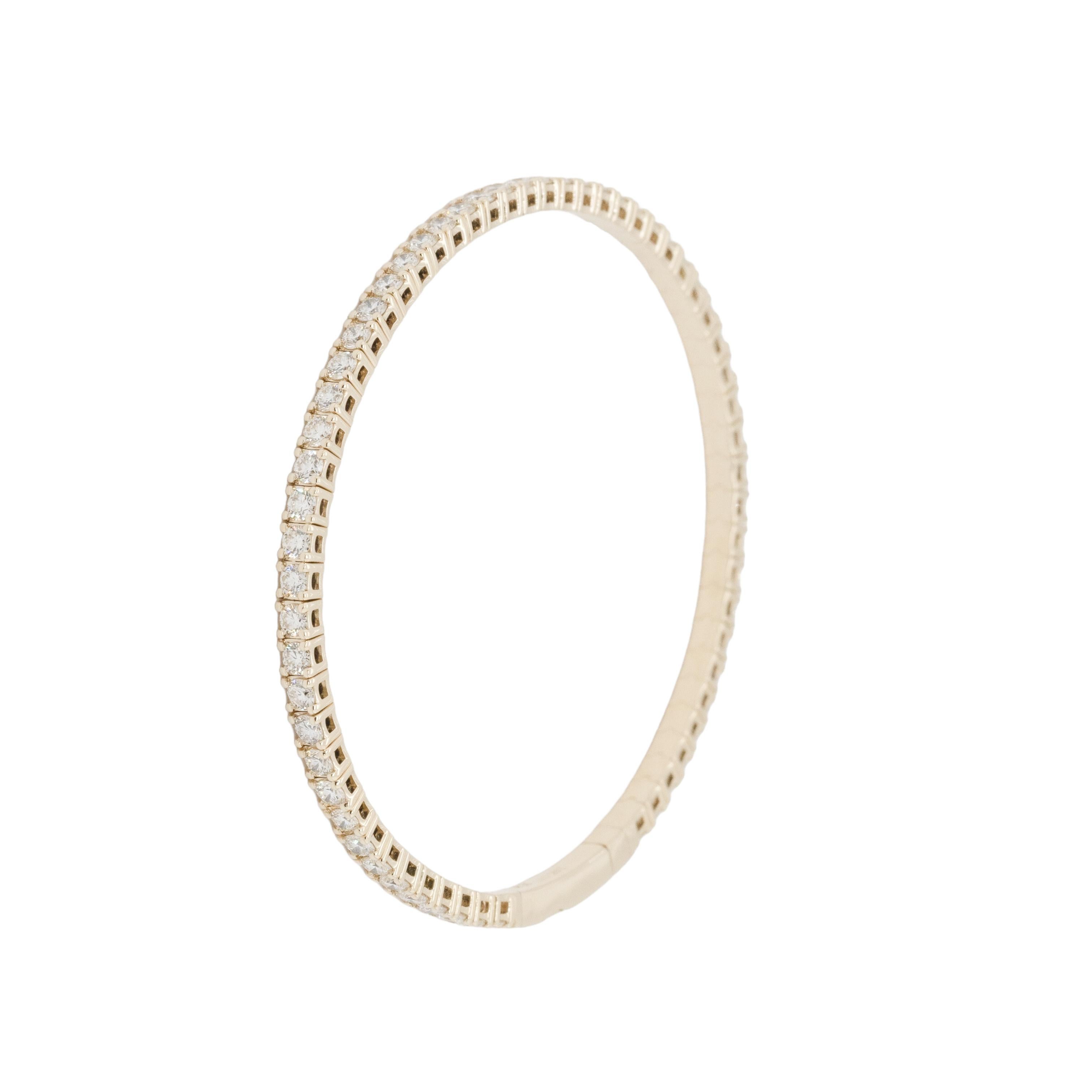 Bracelet jonc extensible style tennis en or jaune 14 carats avec diamants naturels de 2,81 carats en vente 2
