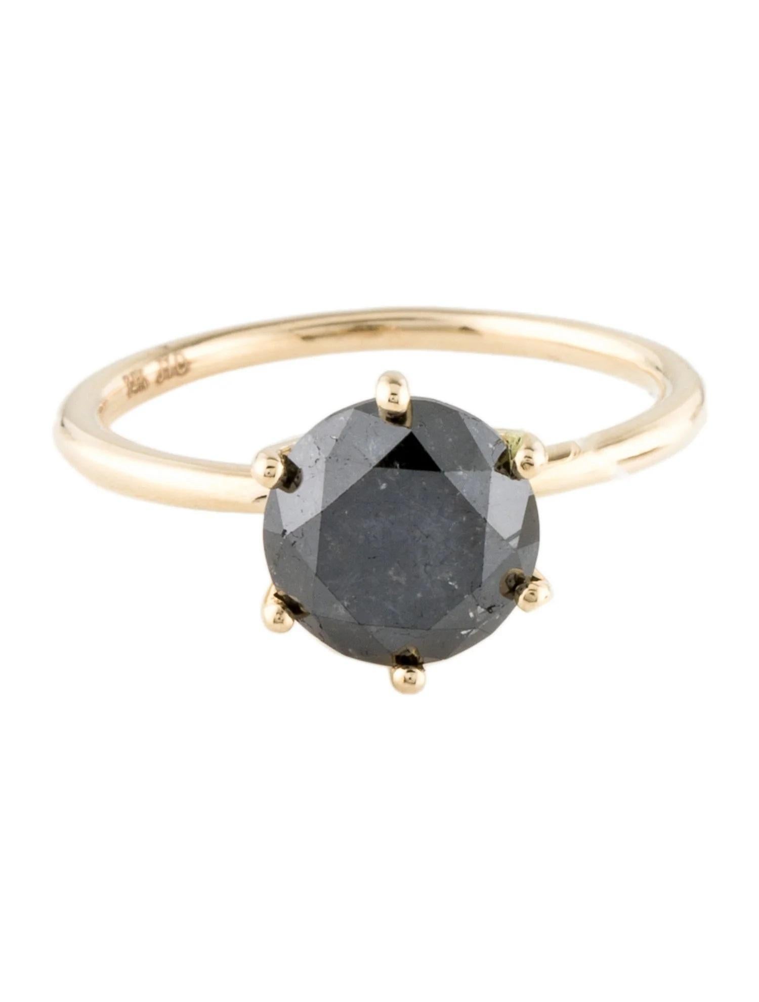 Artist 14K Yellow Gold 2.82ct Black Diamond Solitaire Cocktail Ring, Size 7