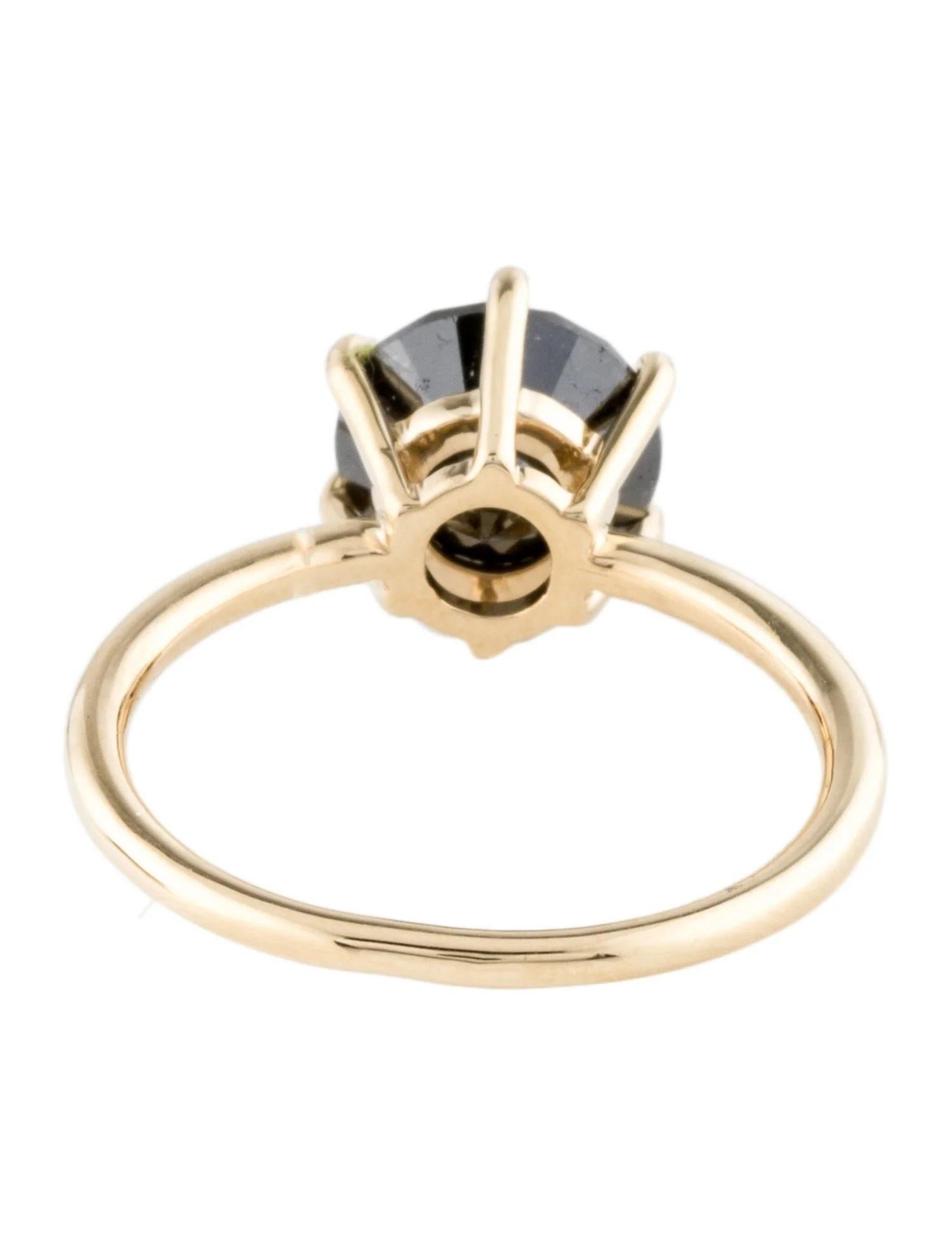 Round Cut 14K Yellow Gold 2.82ct Black Diamond Solitaire Cocktail Ring, Size 7