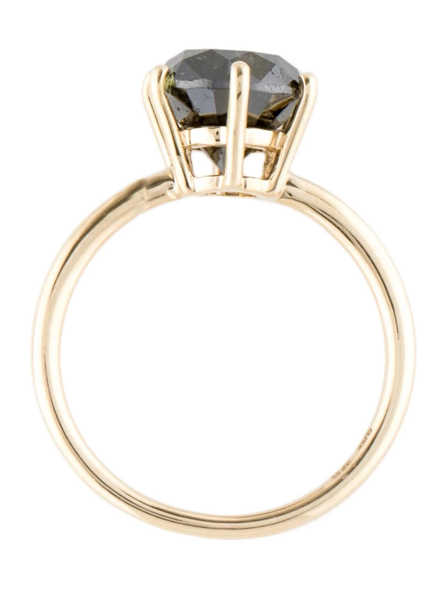 14K Yellow Gold 2.82ct Black Diamond Solitaire Cocktail Ring, Size 7 In New Condition In Holtsville, NY