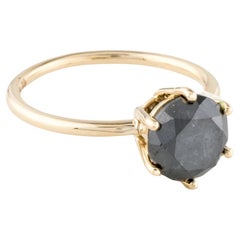 14K Yellow Gold 2.82ct Black Diamond Solitaire Cocktail Ring, Size 7