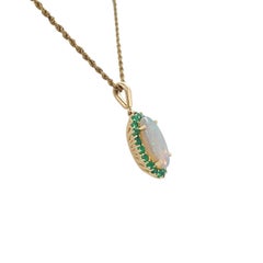 14K Yellow Gold 2.83 carat Australian Opal Pendant with Emeralds and 18" chain