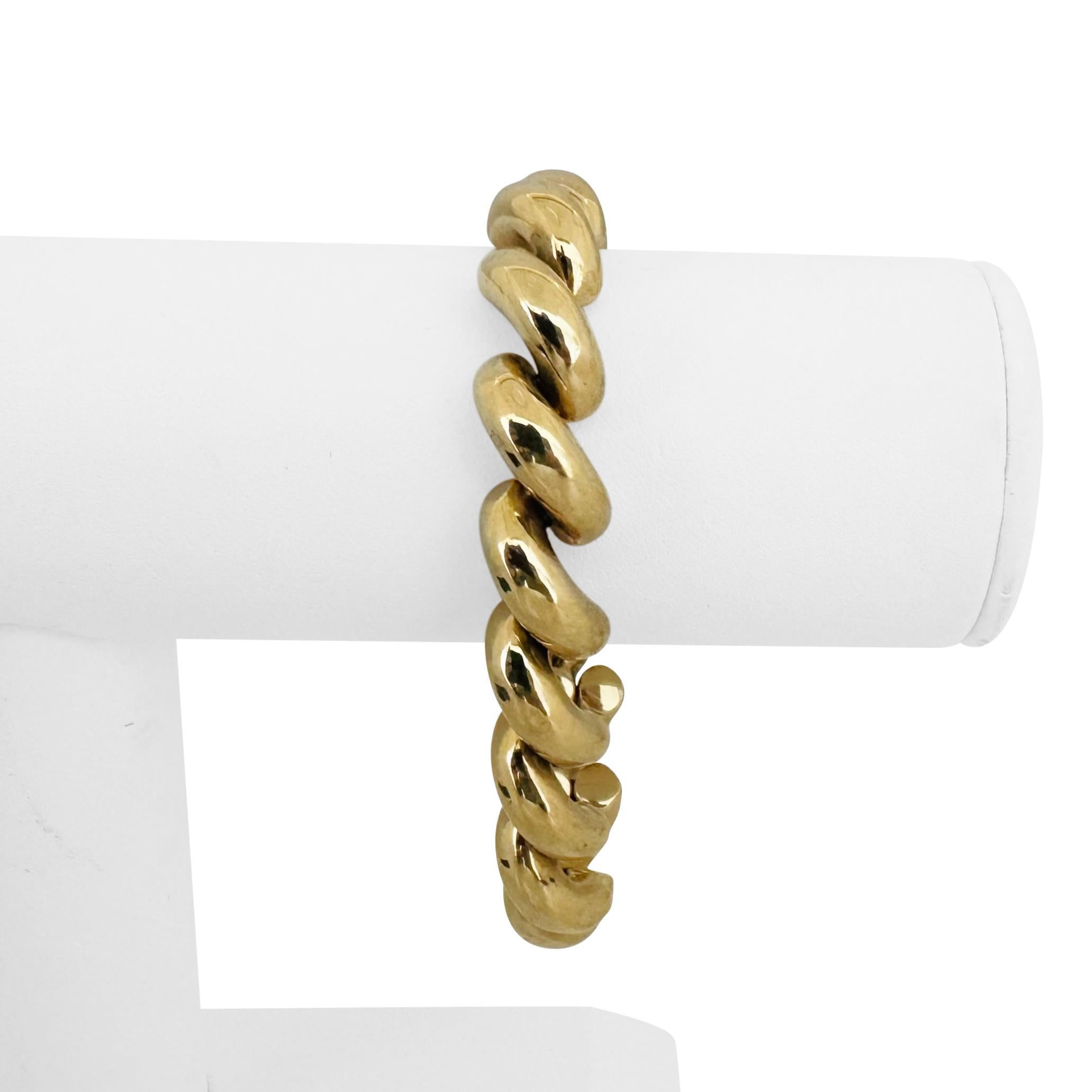 14k Yellow Gold 28.3g Wide Thick 12mm San Marco Link Bracelet Italy 7.5