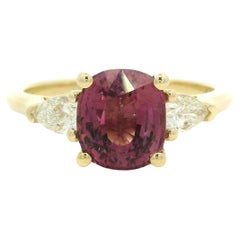 14k Yellow Gold 2.84ctw GIA Cushion Purplish Pink Spinel Pear Diamond Sides Ring