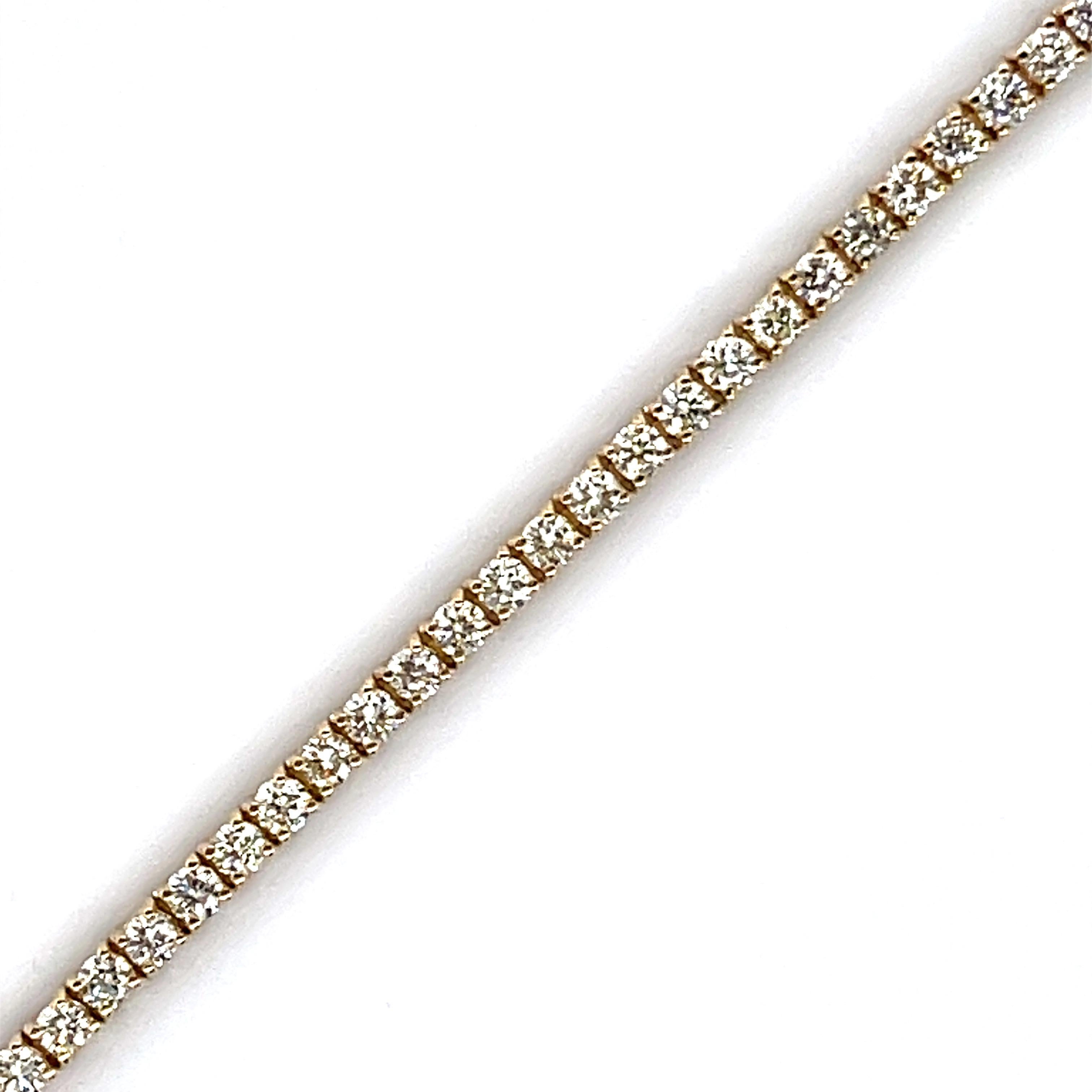 14k Gelbgold 2,88 Karat Diamant-Tennisarmband mit Rundschliff (Moderne) im Angebot
