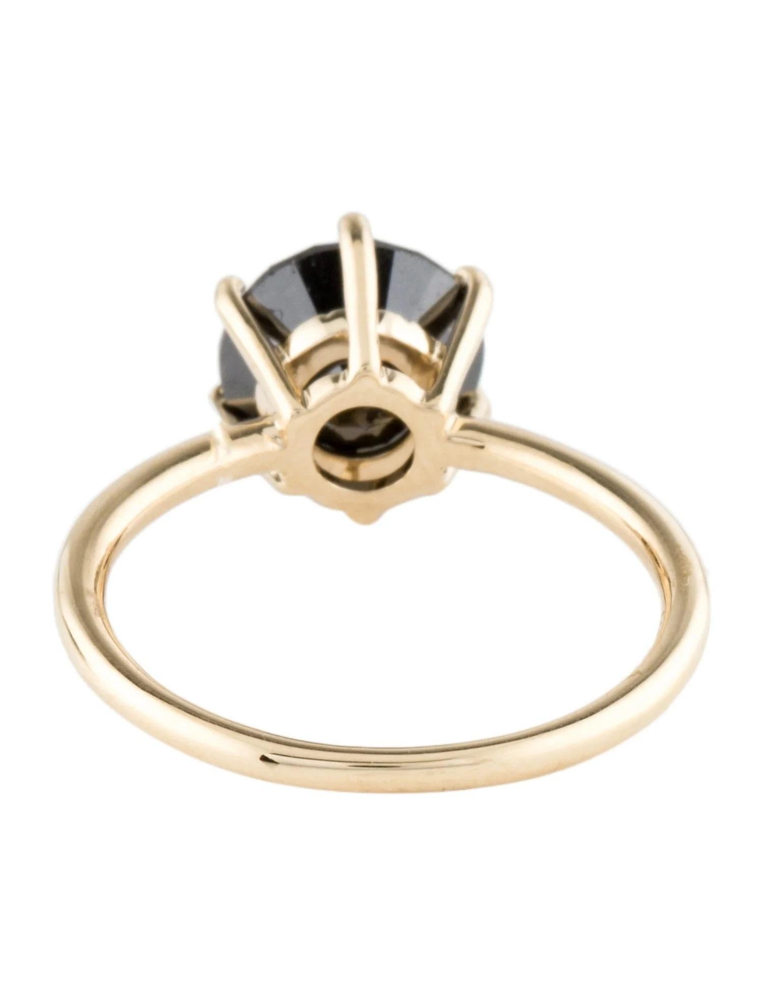 Round Cut 14K Yellow Gold 2.88ct Black Diamond Solitaire Cocktail Ring, Size 7
