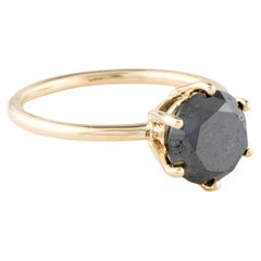 14K Yellow Gold 2.88ct Black Diamond Solitaire Cocktail Ring, Size 7