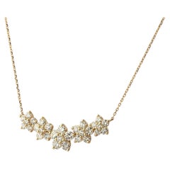 14K Yellow Gold 2.93 Cts Diamond Floral Cluster Curved Necklace