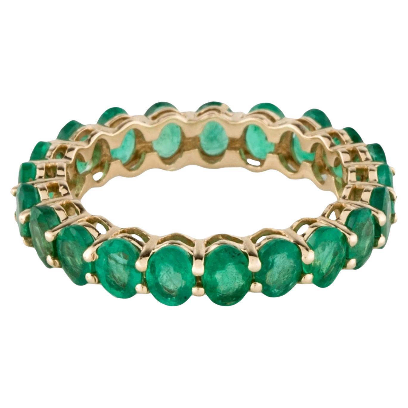 14K Yellow Gold 2.94ctw Emerald Eternity Band Ring, Size 6.75 For Sale