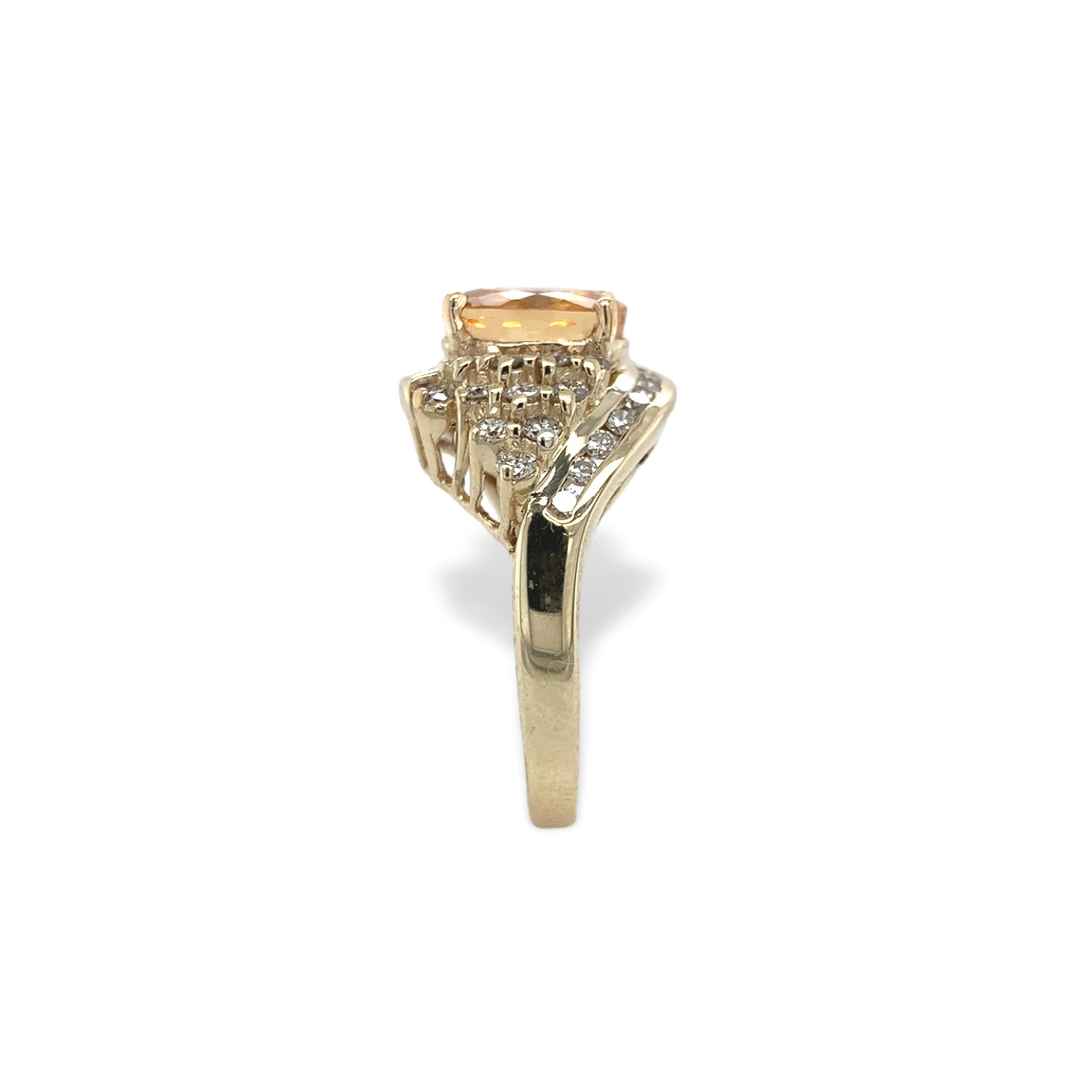 Oval Cut 14K Yellow Gold  2.95 carat Precious Topaz and Diamond Ring size 7.75 For Sale