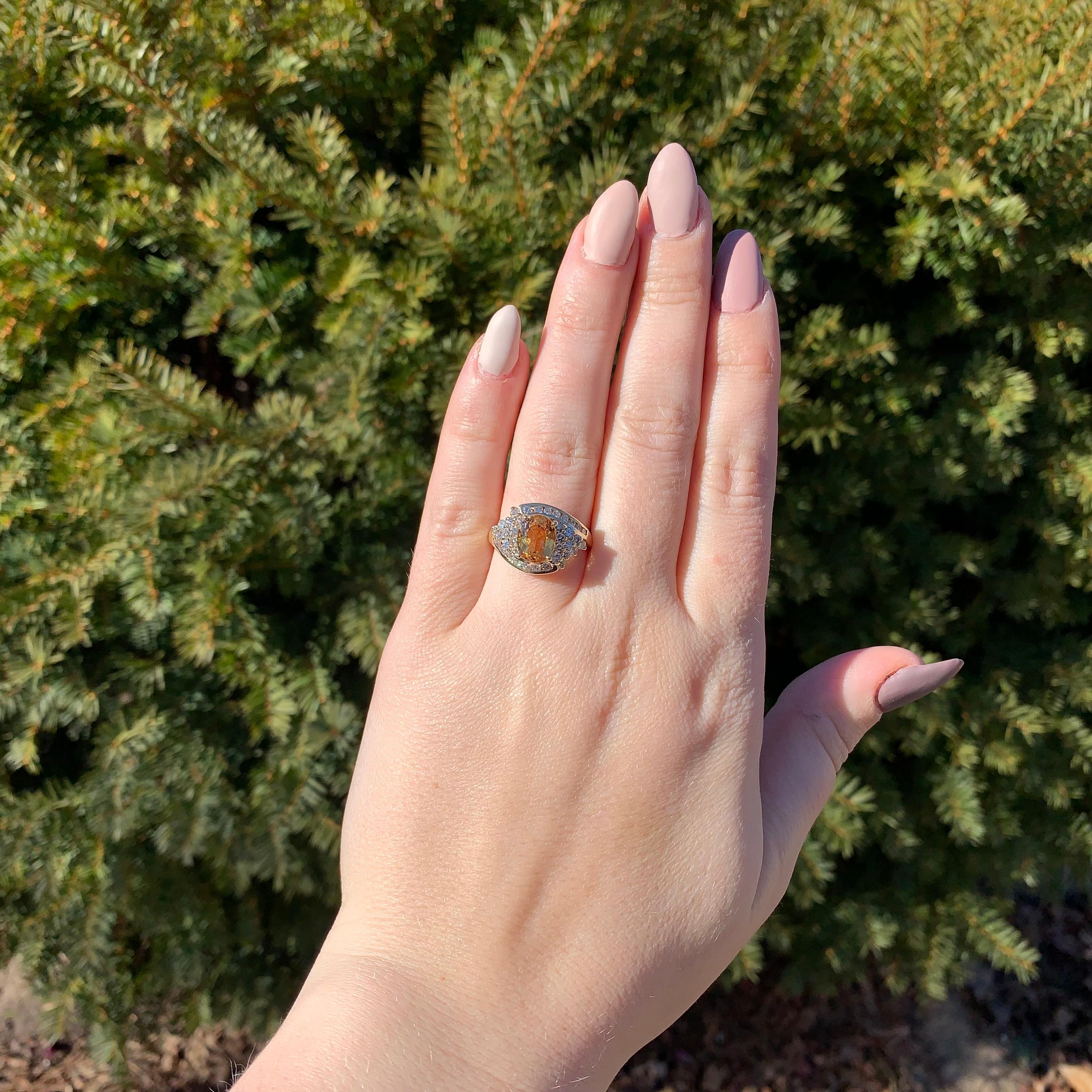 Women's 14K Yellow Gold  2.95 carat Precious Topaz and Diamond Ring size 7.75 For Sale