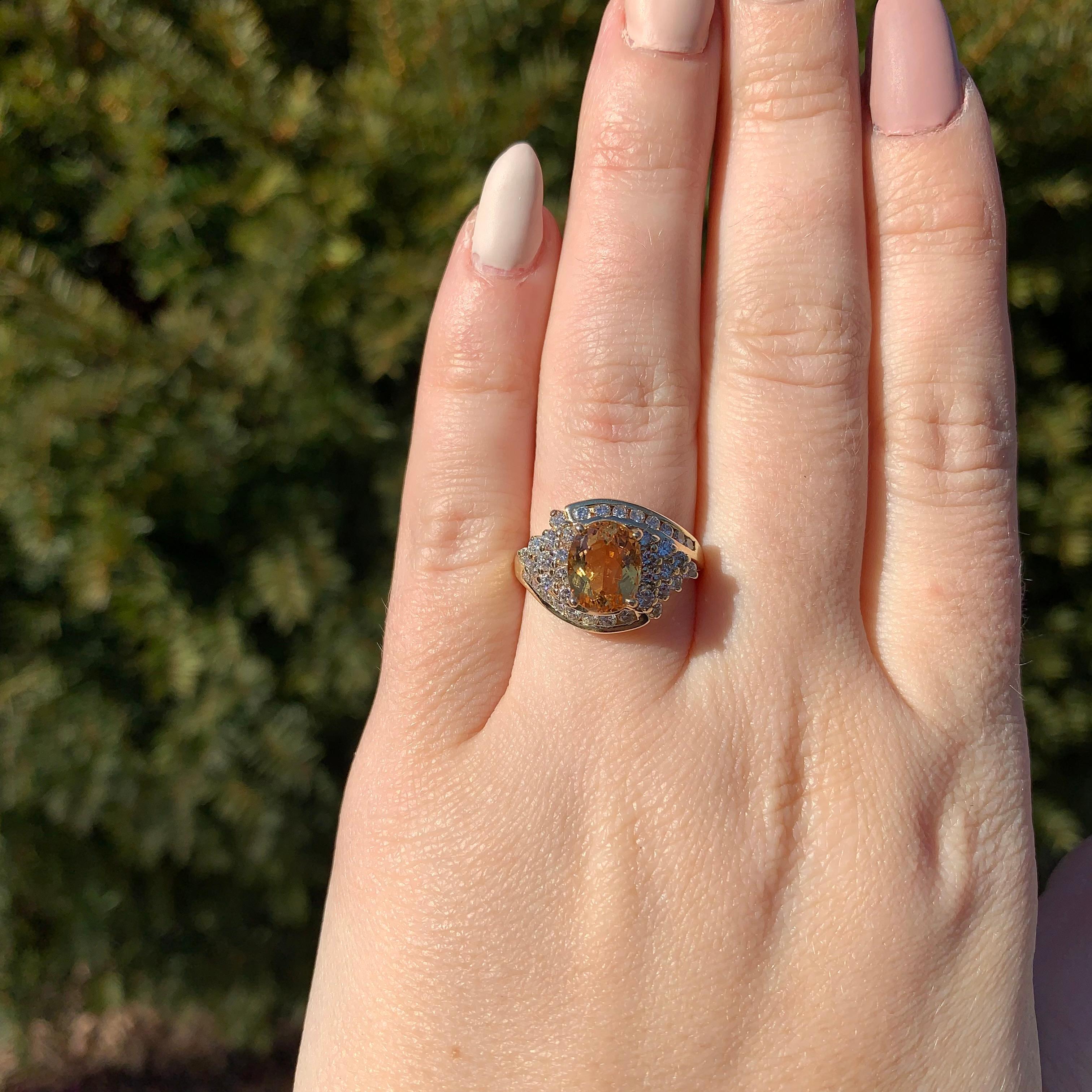 14K Yellow Gold  2.95 carat Precious Topaz and Diamond Ring size 7.75 For Sale 1