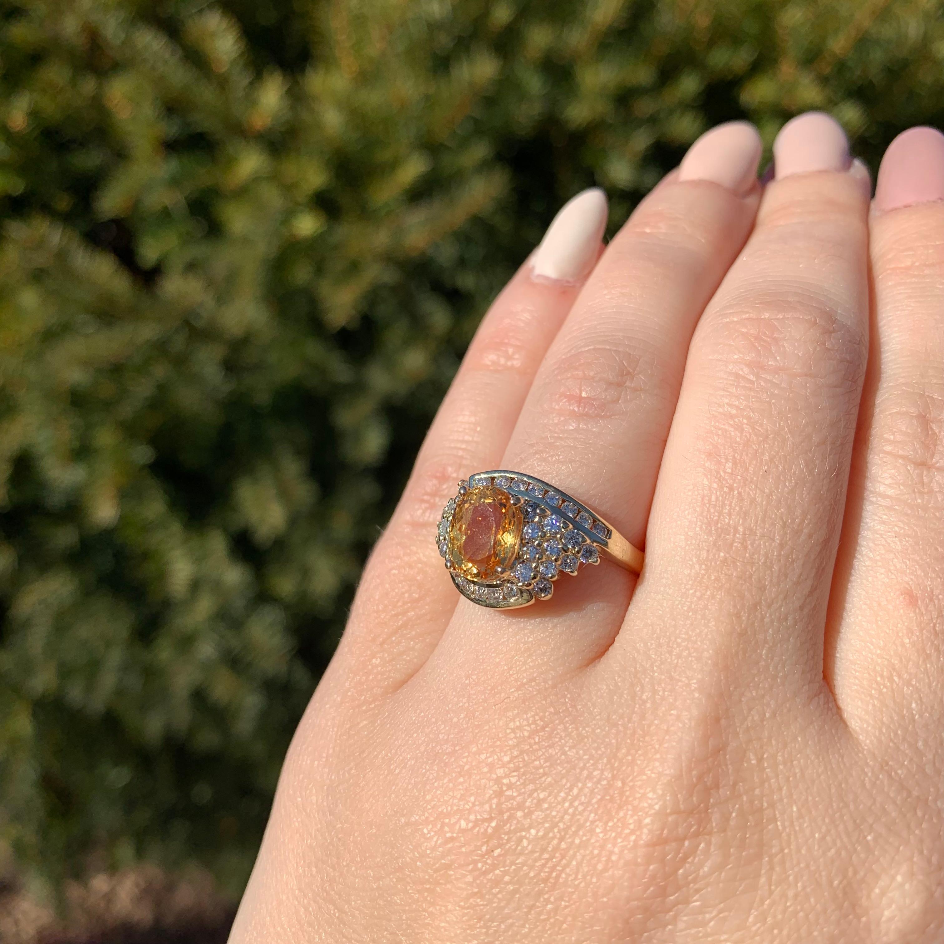 14K Yellow Gold  2.95 carat Precious Topaz and Diamond Ring size 7.75 For Sale 2