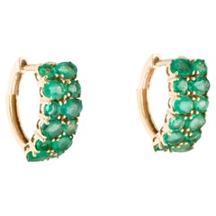 14K Yellow Gold 2.96ctw Emerald Hoop Earrings  Round Emerald