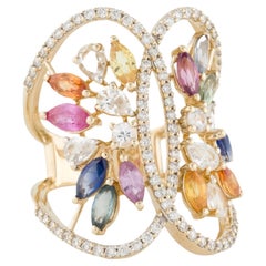 14K Yellow Gold 2.99ctw Sapphire 
Diamond Cocktail Ring, Size 6.5, Pear Modifie