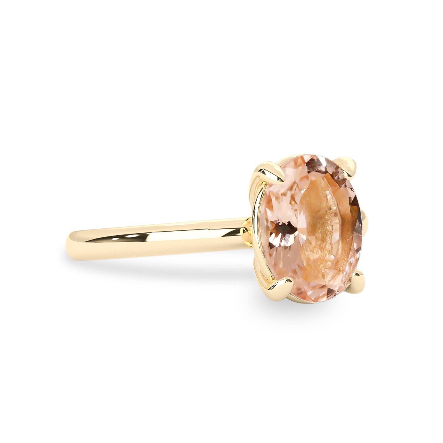 For Sale:  14k Yellow Gold 2ct Morganite Engagement Ring, Oval Solitaire 2