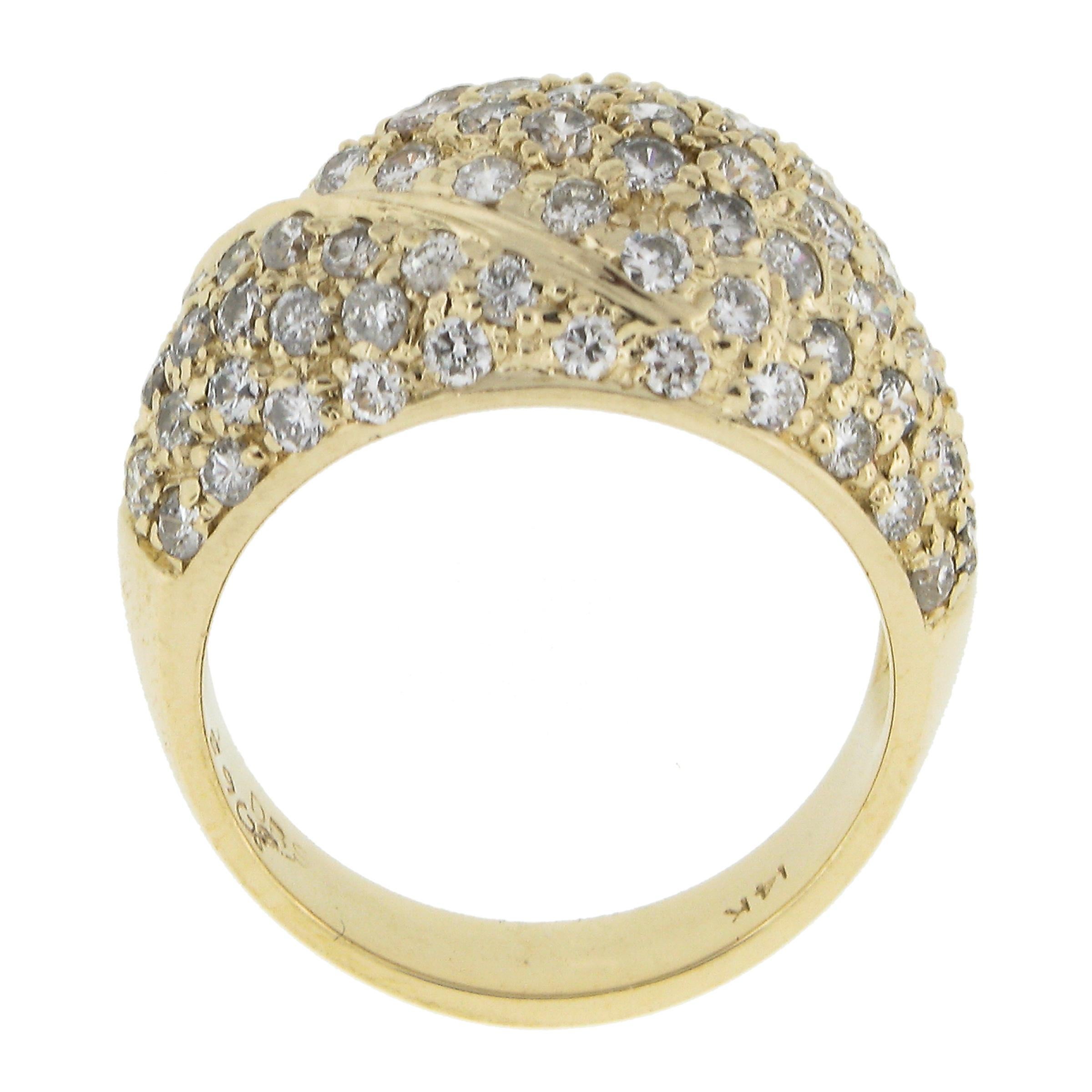Women's 14k Yellow Gold 2ctw Pave Round Brilliant Diamond Wide Domed Cocktail Band Ring For Sale