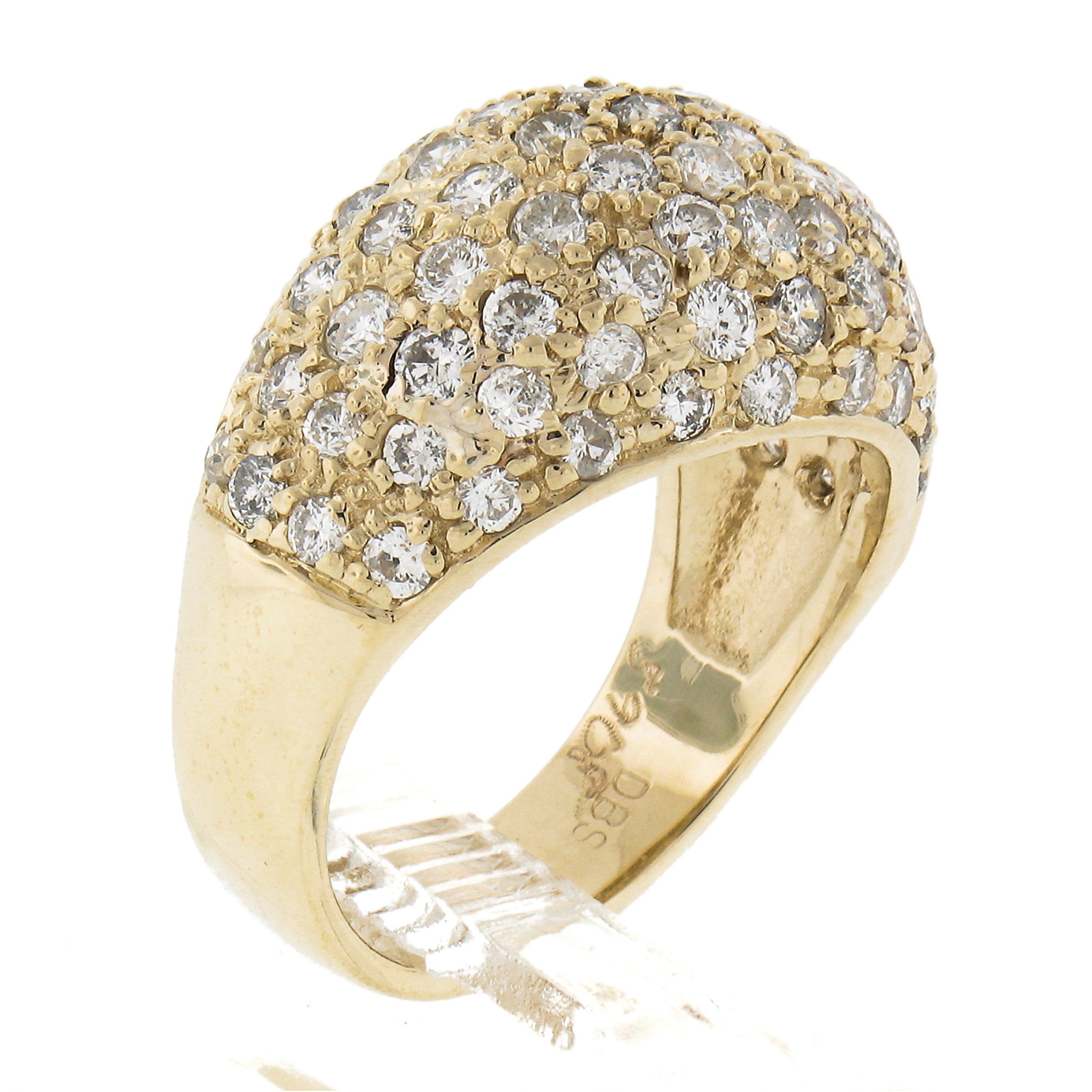 14k Yellow Gold 2ctw Pave Round Brilliant Diamond Wide Domed Cocktail Band Ring For Sale 1