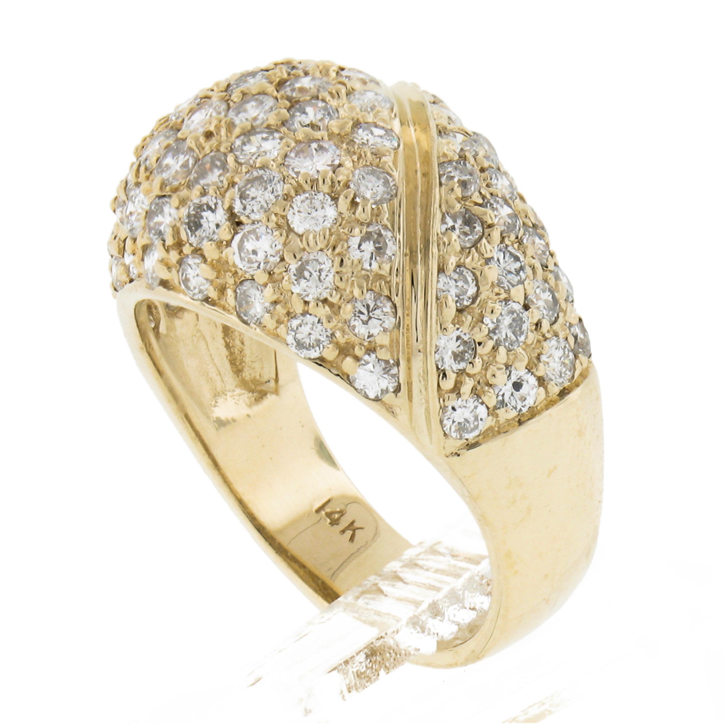 14k Yellow Gold 2ctw Pave Round Brilliant Diamond Wide Domed Cocktail Band Ring For Sale 2