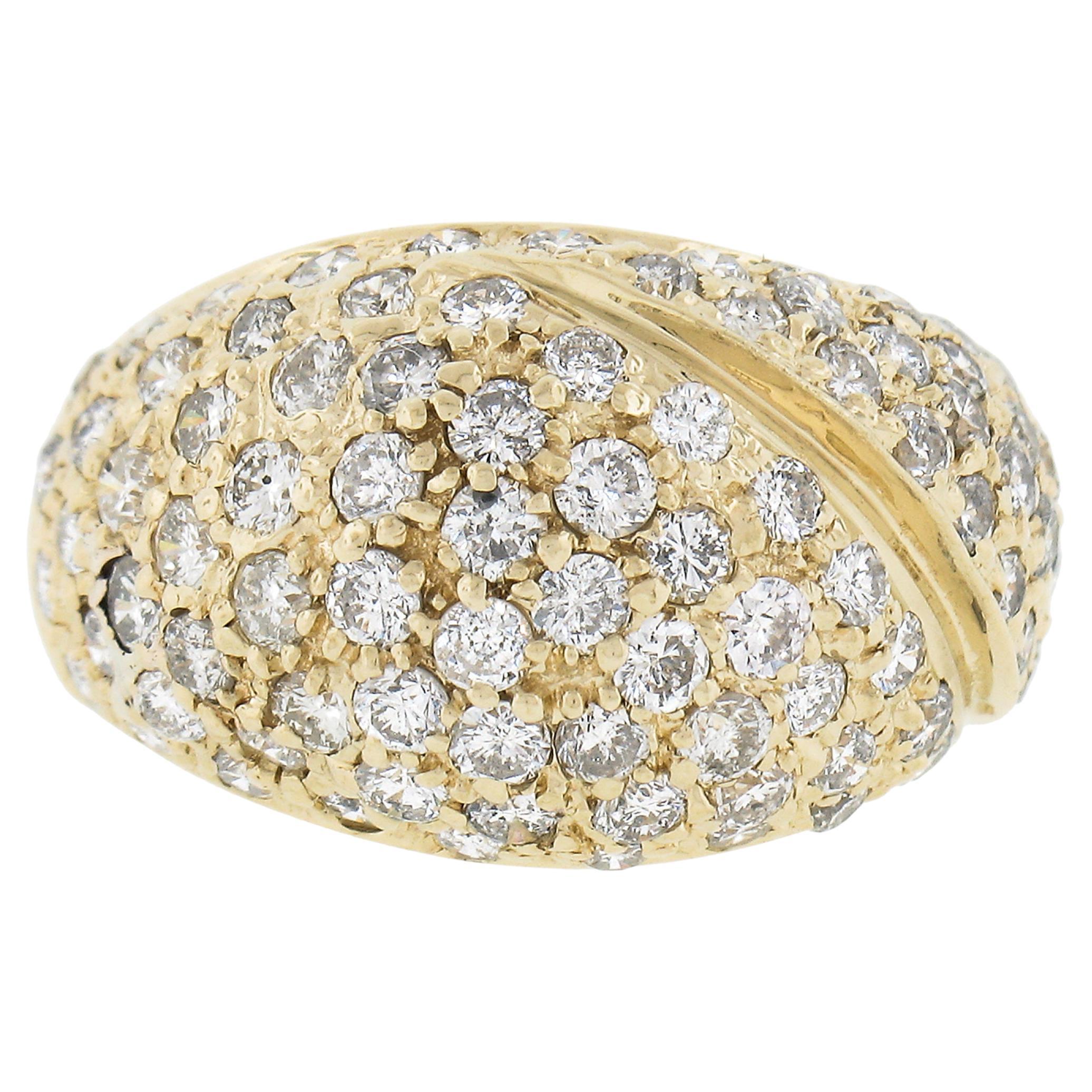 14k Yellow Gold 2ctw Pave Round Brilliant Diamond Wide Domed Cocktail Band Ring For Sale